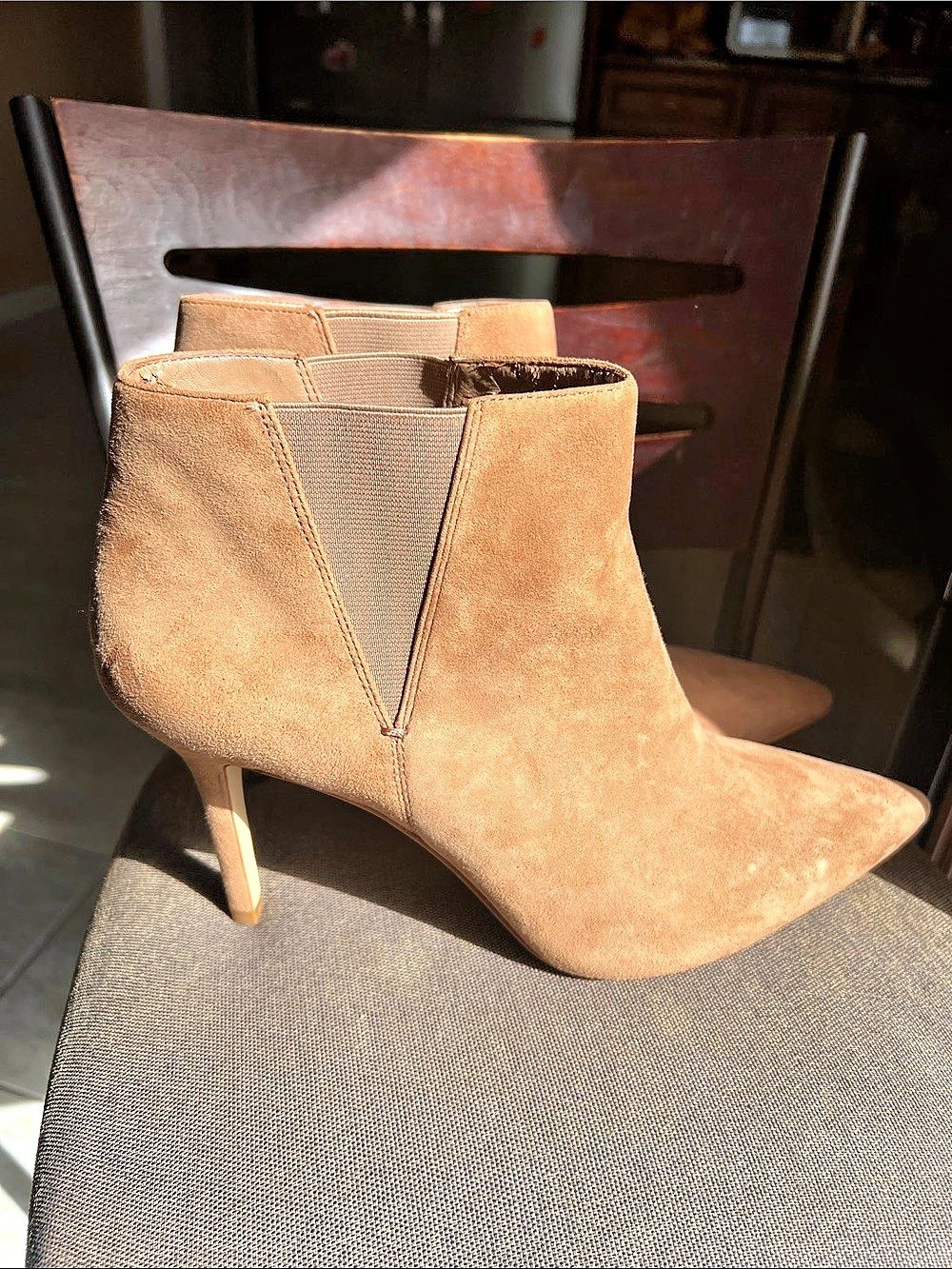 Nine West Suede Pointed Toe Heeled Boots Camel US 12M